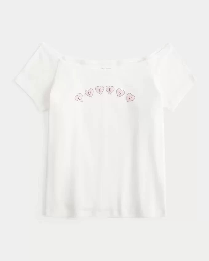 Off-the-Shoulder Cutesy Graphic Tee Off-the-Shoulder Cutesy Graphic Tee