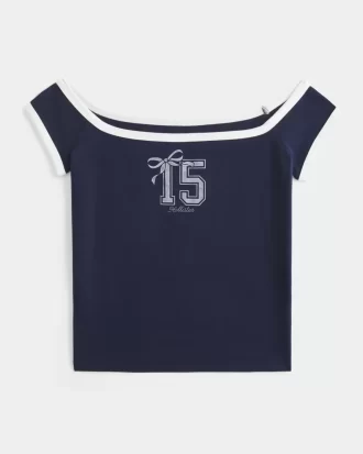Off-the-Shoulder Logo Graphic Tee
