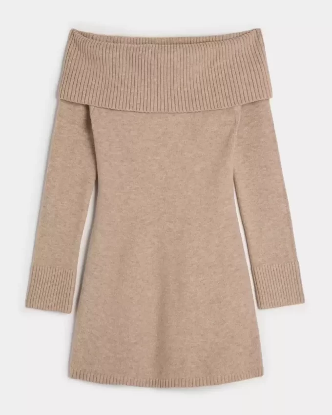 Off-the-Shoulder Skater Sweater Dress