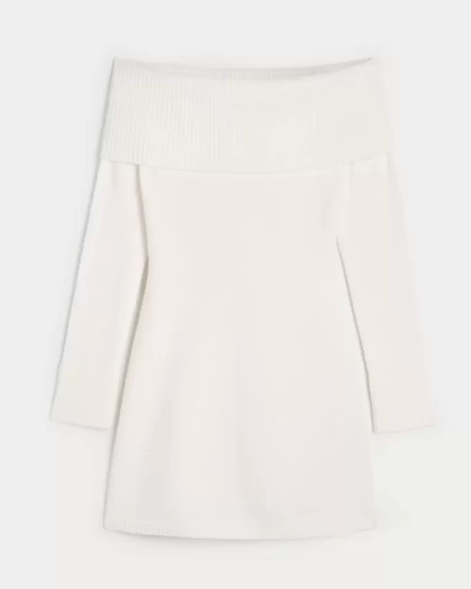 Off-the-Shoulder Skater Sweater Dress
