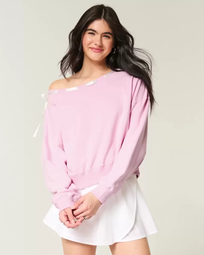 Off-the-Shoulder Tie Sweatshirt Off-the-Shoulder Tie Sweatshirt