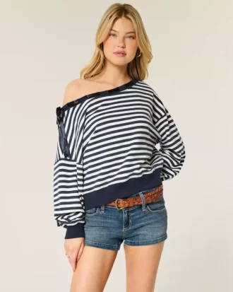 Off-the-Shoulder Tie Sweatshirt