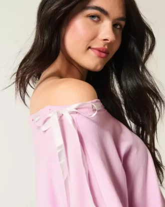 Off-the-Shoulder Tie Sweatshirt