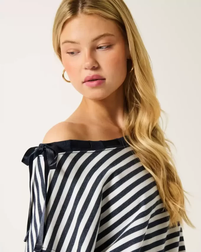 Off-the-Shoulder Tie Sweatshirt Off-the-Shoulder Tie Sweatshirt