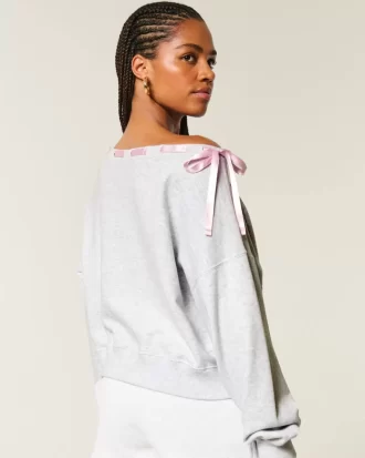 Off-the-Shoulder Tie Sweatshirt