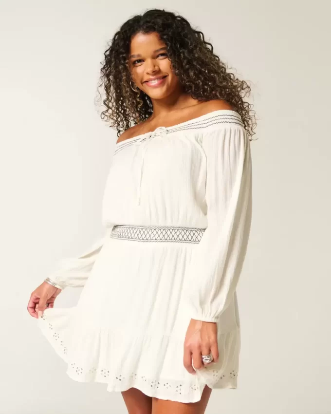 On/Off-the-Shoulder Woven Dress