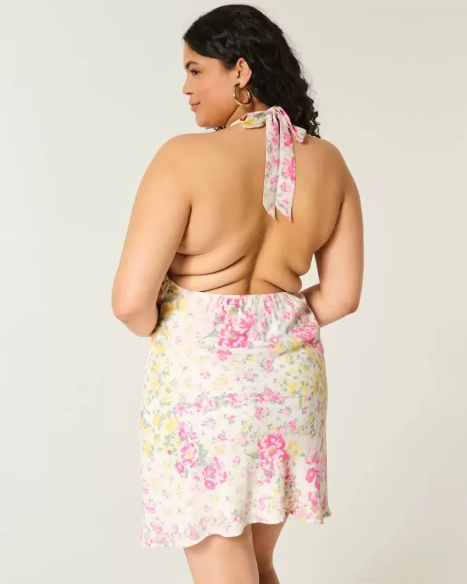 Open-Back Crepe Halter Dress