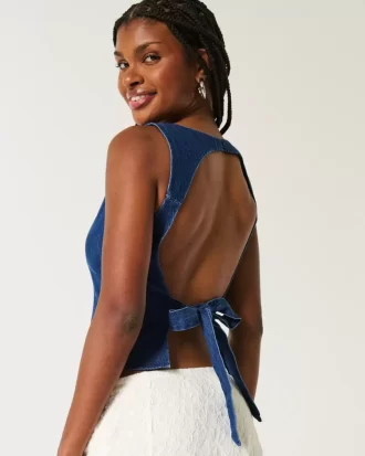 Open-Back Denim Blouse