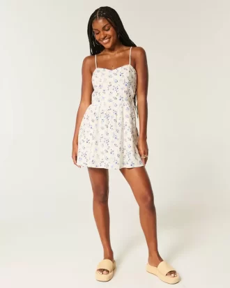 Open-Back Linen-Blend Skort Dress