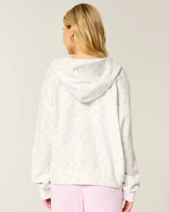 Oversized Floral Pattern Zip-Up Hoodie