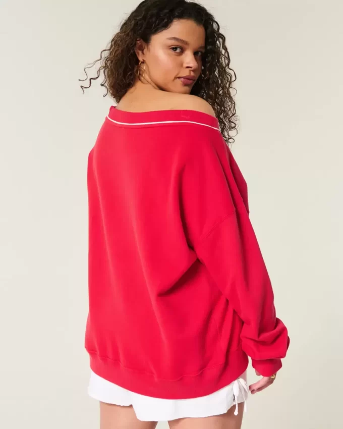 Oversized Go Team Graphic V-Neck Sweatshirt Oversized Go Team Graphic V-Neck Sweatshirt