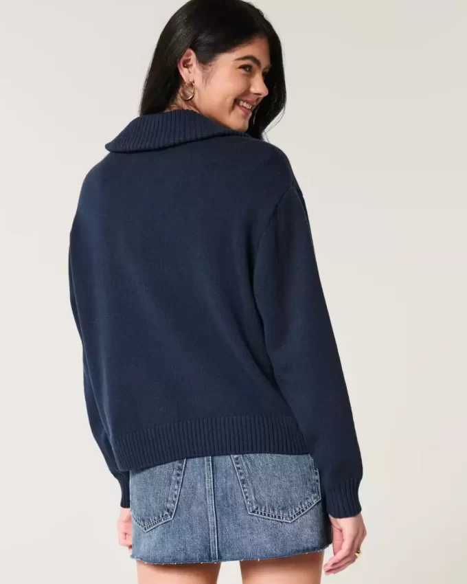 Oversized Half-Zip American Flag Graphic Sweater Oversized Half-Zip American Flag Graphic Sweater