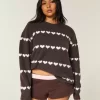 Oversized Heart Pattern Crew Sweater