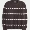 Oversized Heart Pattern Crew Sweater