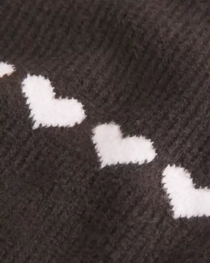 Oversized Heart Pattern Crew Sweater