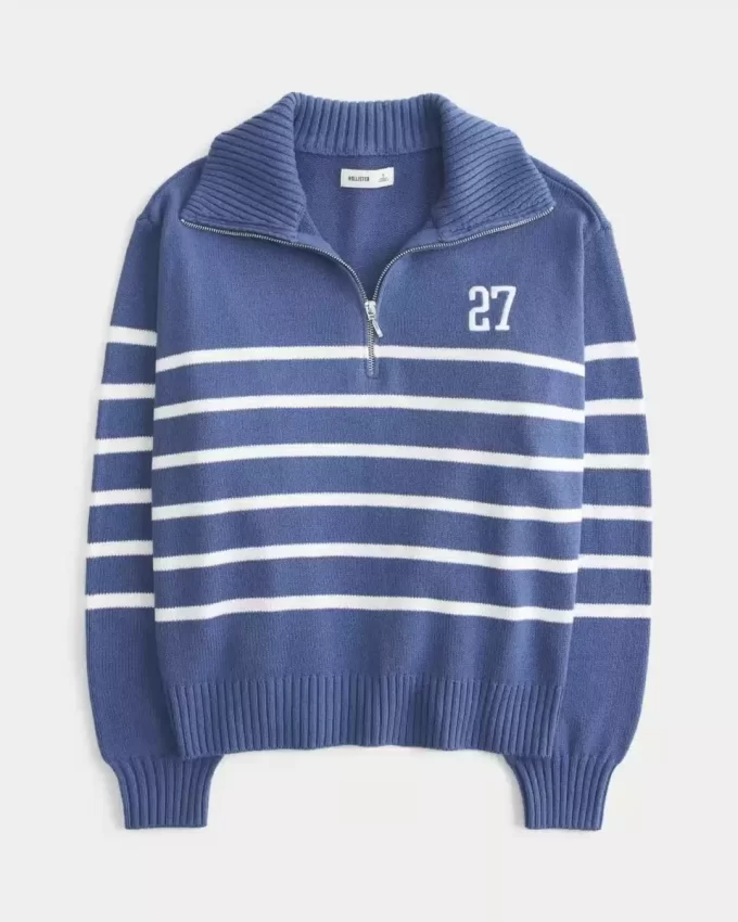 Oversized Number Graphic Half-Zip Sweater Oversized Number Graphic Half-Zip Sweater