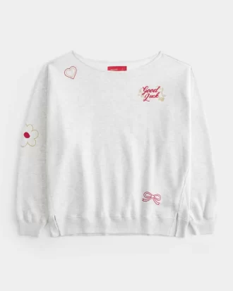 Oversized Off-the-Shoulder Lunar New Year Graphic Sweatshirt