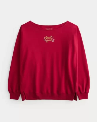 Oversized Off-the-Shoulder Lunar New Year Graphic Sweatshirt