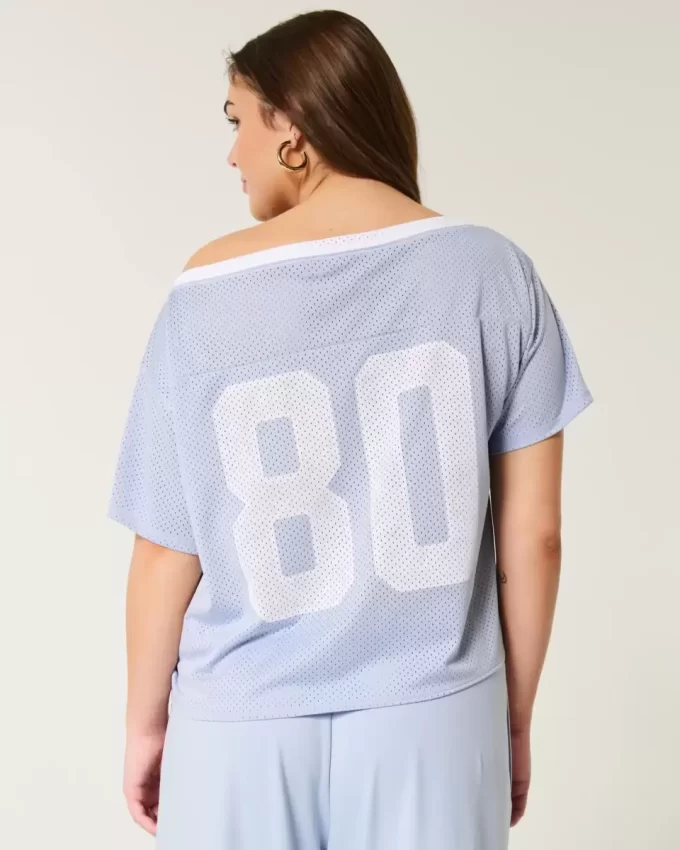 Oversized Off-the-Shoulder Varsity Graphic Jersey Oversized Off-the-Shoulder Varsity Graphic Jersey