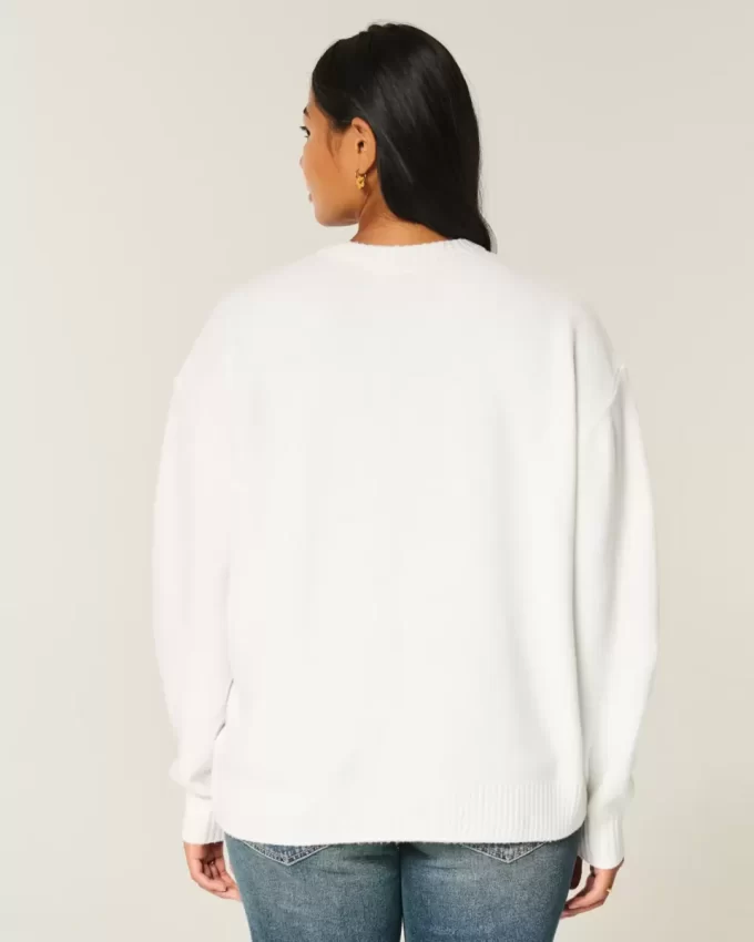 Oversized Teddy Bear Graphic Crew Sweater