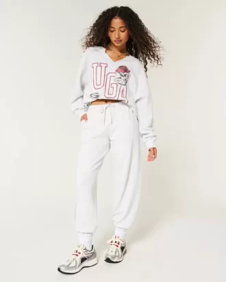 Oversized UGA Dawgs Graphic Notch-Neck Sweatshirt