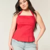 Pleated Open-Back Halter Top