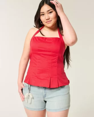 Pleated Open-Back Halter Top