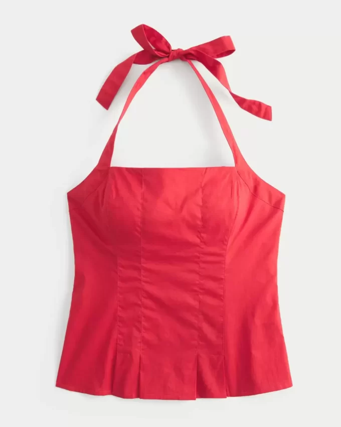 Pleated Open-Back Halter Top