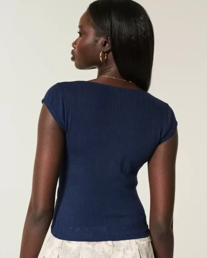 Pointelle Square-Neck Top