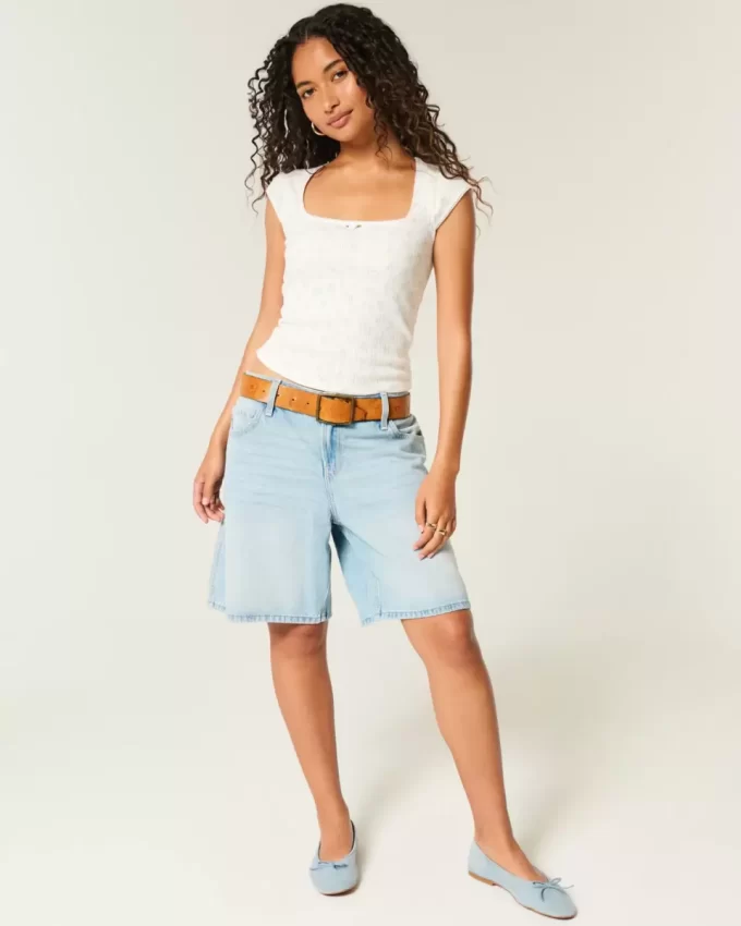 Pointelle Square-Neck Top