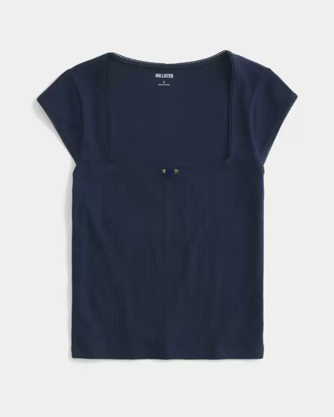 Pointelle Square-Neck Top