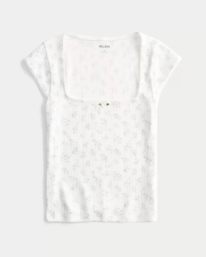 Pointelle Square-Neck Top
