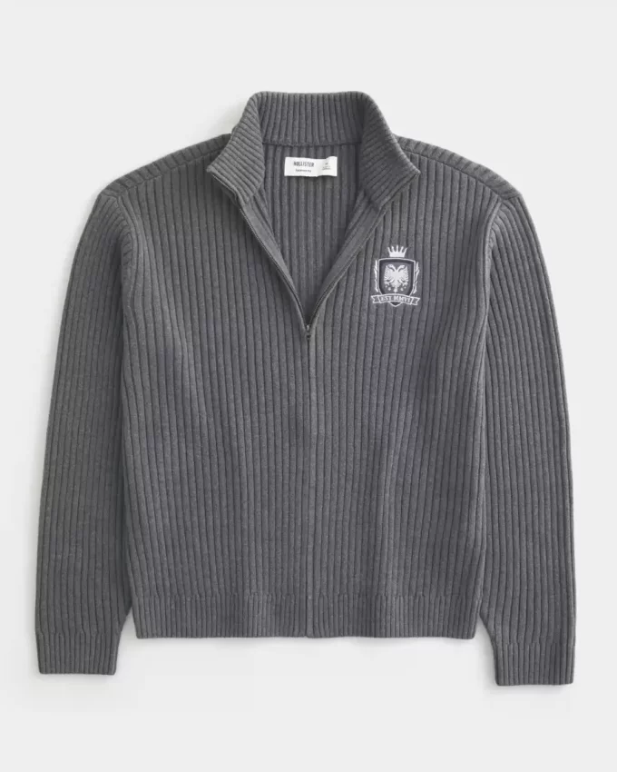Relaxed Graphic Zip-Up Sweater