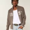 Relaxed Number Graphic Zip-Up Sweater