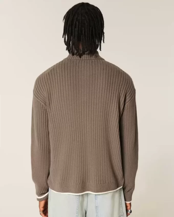 Relaxed Number Graphic Zip-Up Sweater