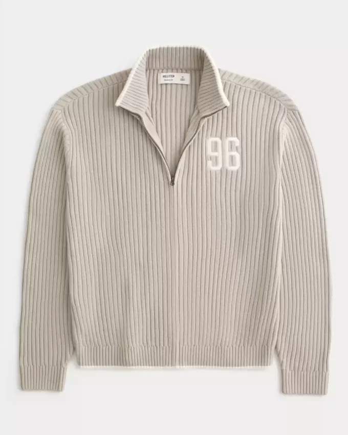 Relaxed Number Graphic Zip-Up Sweater