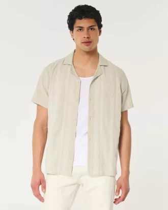 Relaxed Short-Sleeve Embroidered Pattern Shirt