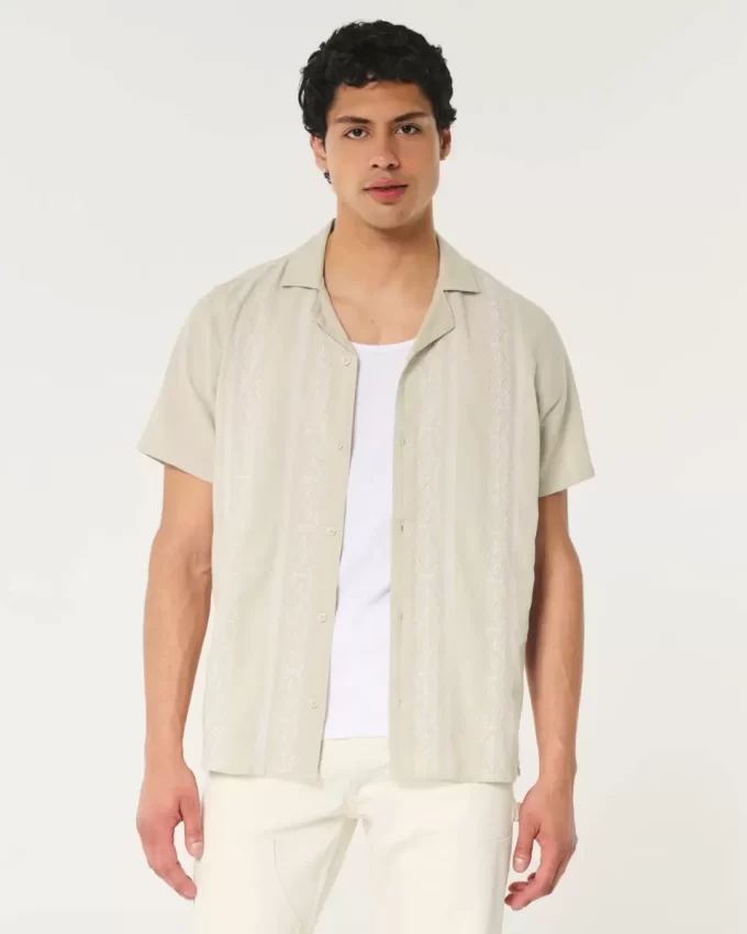 Relaxed Short-Sleeve Embroidered Pattern Shirt