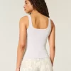 Ribbed Button-Through Square-Neck Tank