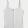 Ribbed Button-Through Square-Neck Tank