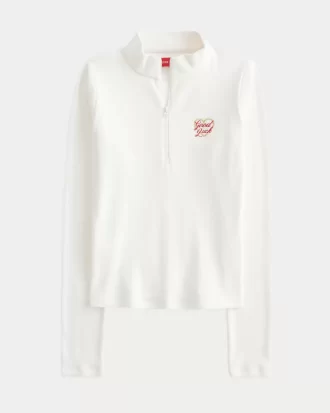 Ribbed Lunar New Year Graphic Half-Zip Top