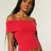 Ribbed Off-the-Shoulder Foldover Top