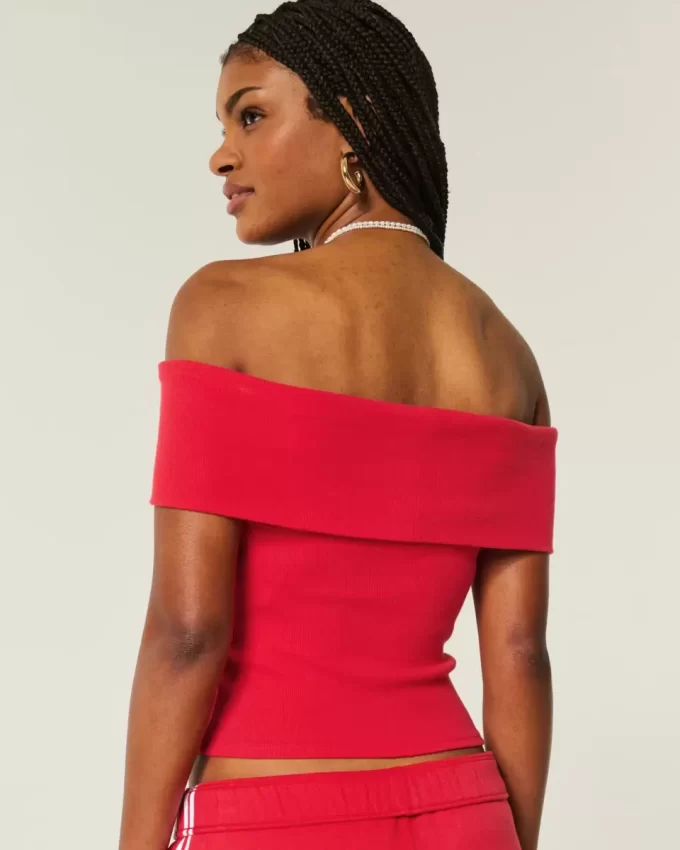 Ribbed Off-the-Shoulder Foldover Top