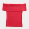 Ribbed Off-the-Shoulder Foldover Top