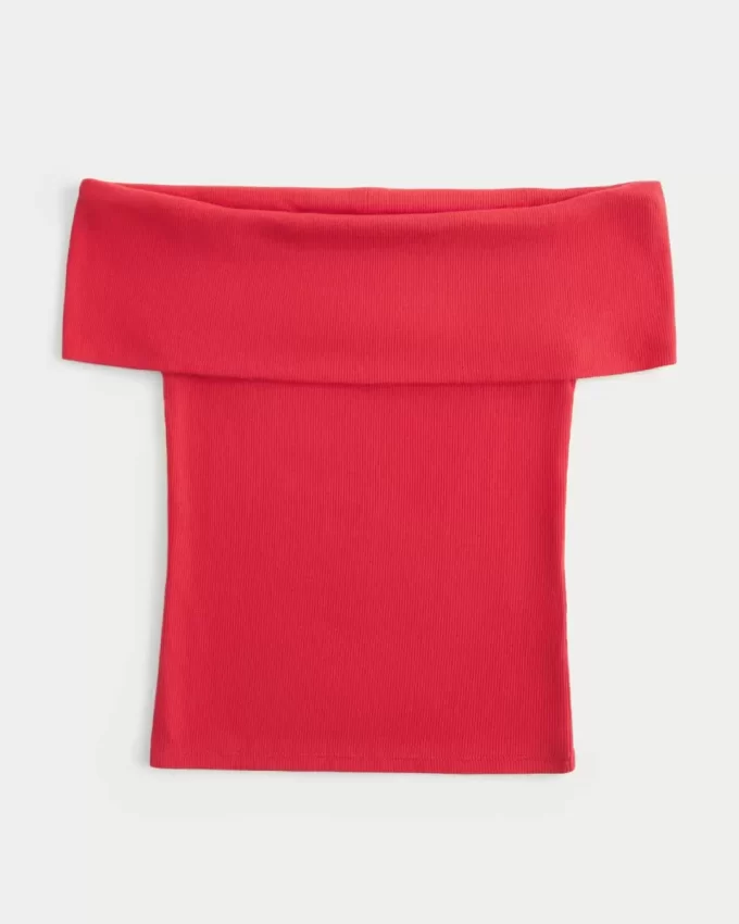 Ribbed Off-the-Shoulder Foldover Top