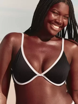 Ribbed Plunge Underwire Bikini Top