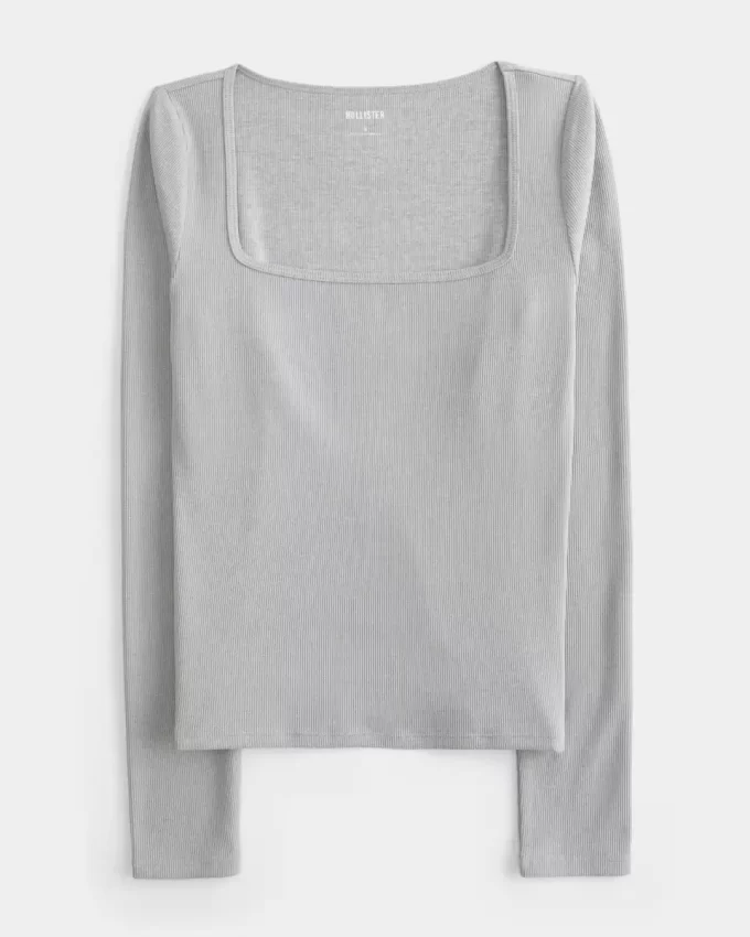 Ribbed Seamless Fabric Long-Sleeve Top