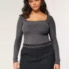 Ribbed Seamless Fabric Square-Neck Bodysuit