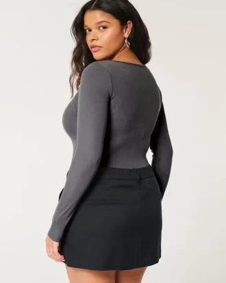 Ribbed Seamless Fabric Square-Neck Bodysuit