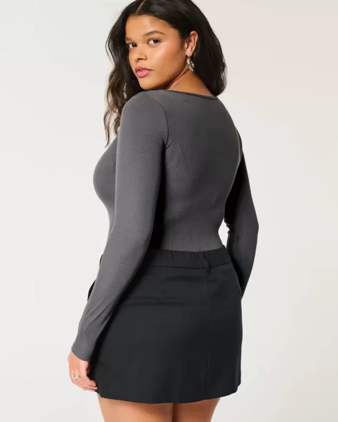 Ribbed Seamless Fabric Square-Neck Bodysuit